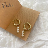 Pearl Earrings For Ladies Fashion Freshwater Charm Chunky 14K Gold Plated Hoop Women Style2