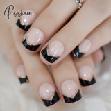 Pearl Shine Pink French Nail White Round Fake Nails Short Glossy Satin Artificial Lady Fingernails