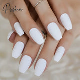 Pearl Shine Pink French Nail White Round Fake Nails Short Glossy Satin Artificial Lady Fingernails