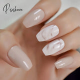 Pearl Shine Pink French Nail White Round Fake Nails Short Glossy Satin Artificial Lady Fingernails