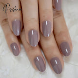 Pearl Shine Pink French Nail White Round Fake Nails Short Glossy Satin Artificial Lady Fingernails