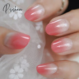 Pearl Shine Pink French Nail White Round Fake Nails Short Glossy Satin Artificial Lady Fingernails