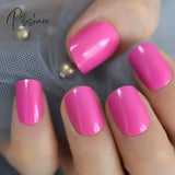 Pearl Shine Pink French Nail White Round Fake Nails Short Glossy Satin Artificial Lady Fingernails