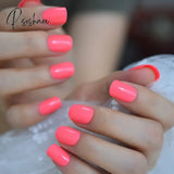 Pearl Shine Pink French Nail White Round Fake Nails Short Glossy Satin Artificial Lady Fingernails