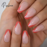 Pearl Shine Pink French Nail White Round Fake Nails Short Glossy Satin Artificial Lady Fingernails