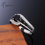 Personality Silver Color Black Stone Women Wedding Ring Dazzling Crystal Zircon Delicate Gift Top