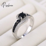 Personality Silver Color Black Stone Women Wedding Ring Dazzling Crystal Zircon Delicate Gift Top