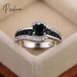 Personality Silver Color Black Stone Women Wedding Ring Dazzling Crystal Zircon Delicate Gift Top