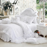 Pink Princess Lace Ruffles Bedspread Bedding Set Luxury Jacquard Satin Duvet/Quilt Cover Bed Skirt