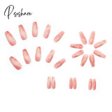 Pink Simple Gradient Detachable Coffin False Nails Wearable Gold Foil Sequins Fake Full Cover Nail