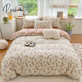 Pisoshare 100% Cotton 133X72 Fabric Twill Pastoral Floral Vintage Bedding Set Duvet Cover 200X200