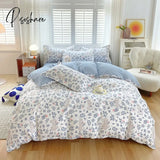 Pisoshare 100% Cotton Bedding Set With Flowers Skin Friendly Breathable Duvetcover&2Pcs Pillowcase