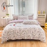 Pisoshare 100% Cotton Bedding Set With Flowers Skin Friendly Breathable Duvetcover&2Pcs Pillowcase