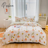 Pisoshare 100% Cotton Bedding Set With Flowers Skin Friendly Breathable Duvetcover&2Pcs Pillowcase