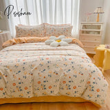 Pisoshare 100% Cotton Bedding Set With Flowers Skin Friendly Breathable Duvetcover&2Pcs Pillowcase