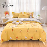 Pisoshare 100% Cotton Bedding Set With Flowers Skin Friendly Breathable Duvetcover&2Pcs Pillowcase