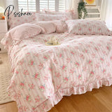 Pisoshare 100% Cotton Duvet Cover Bed Linen Floral Bedding Set Elegant Flower Quilt Single Queen