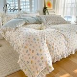 Pisoshare 100% Cotton Duvet Cover Bed Linen Floral Bedding Set Elegant Flower Quilt Single Queen