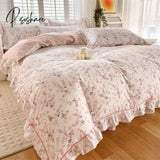 Pisoshare 100% Cotton Duvet Cover Bed Linen Floral Bedding Set Elegant Flower Quilt Single Queen