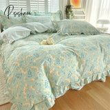 Pisoshare 100% Cotton Duvet Cover Bed Linen Floral Bedding Set Elegant Flower Quilt Single Queen