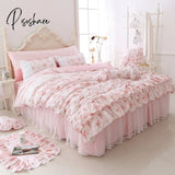 Pisoshare 100% Cotton Floral Printed Princess Bedding Set Twin King Queen Size Pink Girls Lace