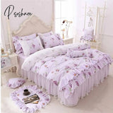 Pisoshare 100% Cotton Floral Printed Princess Bedding Set Twin King Queen Size Pink Girls Lace