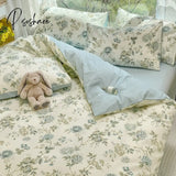 Pisoshare 100% Cotton Fresh Floral Green Duvet Cover Bedding Set With Flowers Skin Friendly