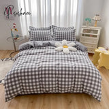 Pisoshare 100% Cotton Green Plaid Bedding Set Nordic Bed Cover 90 Skin Friendly Duvetcover&2Pcs