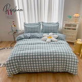 Pisoshare 100% Cotton Green Plaid Bedding Set Nordic Bed Cover 90 Skin Friendly Duvetcover&2Pcs