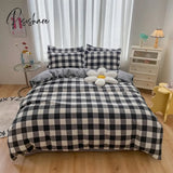 Pisoshare 100% Cotton Green Plaid Bedding Set Nordic Bed Cover 90 Skin Friendly Duvetcover&2Pcs