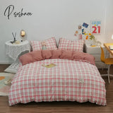 Pisoshare 100% Cotton Japanese Simple Style Duvet Cover Bedding Set With Plaid Stripe Skin Friendly