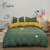 Pisoshare 100% Cotton Japanese Simple Style Duvet Cover Bedding Set With Plaid Stripe Skin Friendly