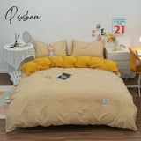 Pisoshare 100% Cotton Japanese Simple Style Duvet Cover Bedding Set With Plaid Stripe Skin Friendly