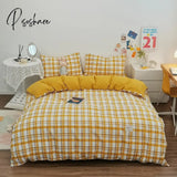 Pisoshare 100% Cotton Japanese Simple Style Duvet Cover Bedding Set With Plaid Stripe Skin Friendly