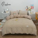 Pisoshare 100% Cotton Japanese Simple Style Duvet Cover Bedding Set With Plaid Stripe Skin Friendly