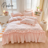 Pisoshare 100% Cotton Korean Princess White Bedding Sets Ruffle Bedspread Flower Embroided Duvet