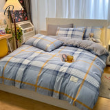 Pisoshare 100% Cotton Plaid Geometric Bedding Set Bed Sheet Pillowcase Fashion Jersey Knit Linens