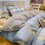 Pisoshare 100% Cotton Plaid Geometric Bedding Set Bed Sheet Pillowcase Fashion Jersey Knit Linens