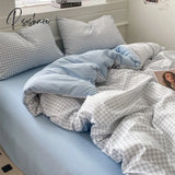 Pisoshare 100% Cotton Plaid Geometric Bedding Set Bed Sheet Pillowcase Fashion Jersey Knit Linens