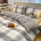 Pisoshare 100% Cotton Plaid Geometric Bedding Set Bed Sheet Pillowcase Fashion Jersey Knit Linens