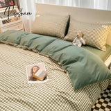 Pisoshare 100% Cotton Plaid Geometric Bedding Set Bed Sheet Pillowcase Fashion Jersey Knit Linens