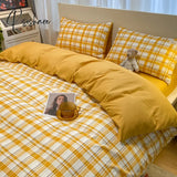 Pisoshare 100% Cotton Plaid Geometric Bedding Set Bed Sheet Pillowcase Fashion Jersey Knit Linens