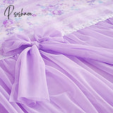 Pisoshare 100% Cotton Purple Floral Print Lace Princess Bedding Set Queen King Size Korean Duvet