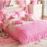 Pisoshare 100% Cotton Purple Floral Print Lace Princess Bedding Set Queen King Size Korean Duvet