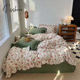 Pisoshare 100% Cotton Ruffles Duvet Cover French Ldyllic Garden Style Bedding Set Single Double