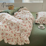 Pisoshare 100% Cotton Ruffles Duvet Cover French Ldyllic Garden Style Bedding Set Single Double