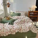 Pisoshare 100% Cotton Ruffles Duvet Cover French Ldyllic Garden Style Bedding Set Single Double