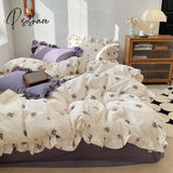 Pisoshare 100% Cotton Ruffles Duvet Cover French Ldyllic Garden Style Bedding Set Single Double