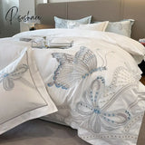 Pisoshare 100% Egyptian Cotton Luxury Butterfly Embroidery Wedding Bedding Set Duvet Cover