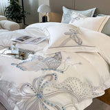 Pisoshare 100% Egyptian Cotton Luxury Butterfly Embroidery Wedding Bedding Set Duvet Cover